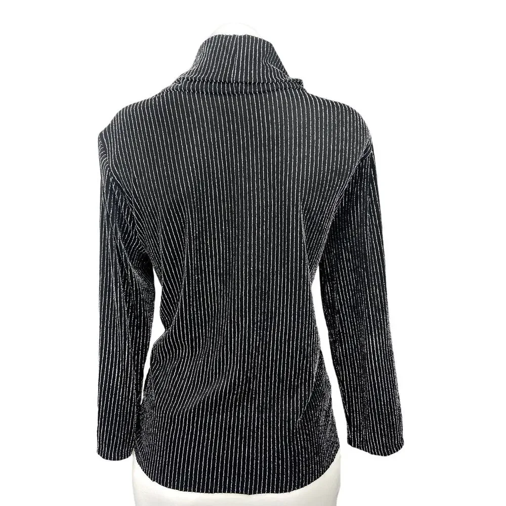 Rudy Rd Black Metallic Pinstripe Turtleneck Long Sleeve Pullover Sweater Top M